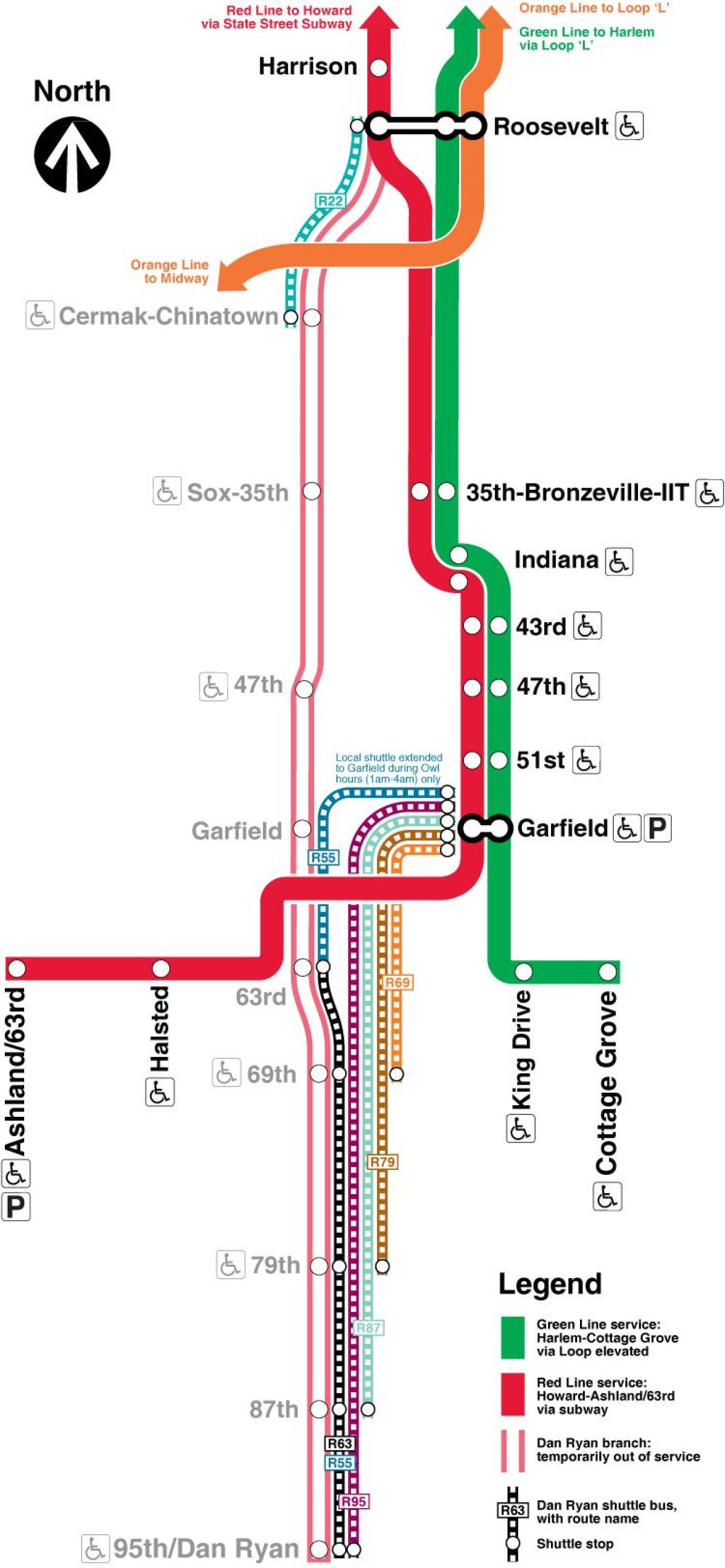 Чикаго метроны газрын зураг, улаан шугам