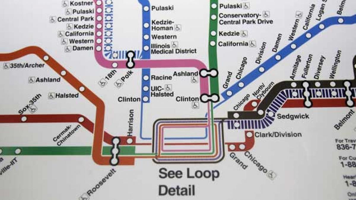 Чикаго метроны газрын зураг цэнхэр шугам